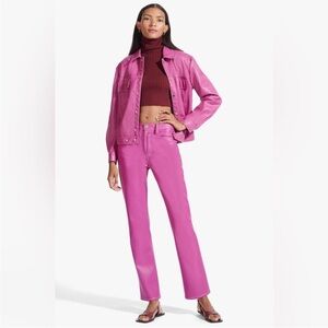 Staud Eli Vegan Leather Pants In Pink Fuchsia NWT Maximalist Art To Wear